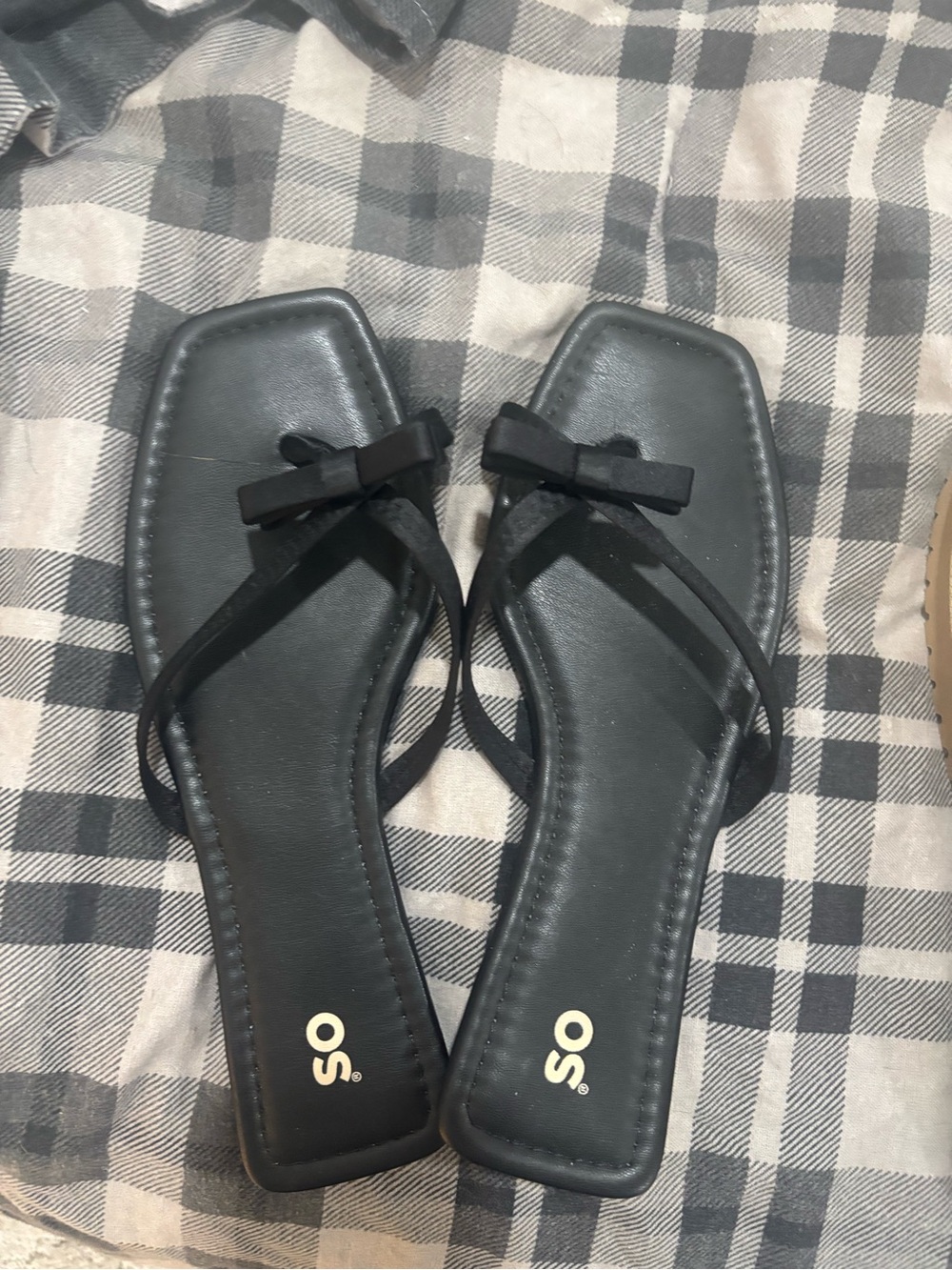 SO Black Square-Toe Women's Sandals with Bow Accent